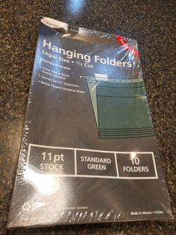 Hanging File Folders, legal size, standard green, new unopened box of 10