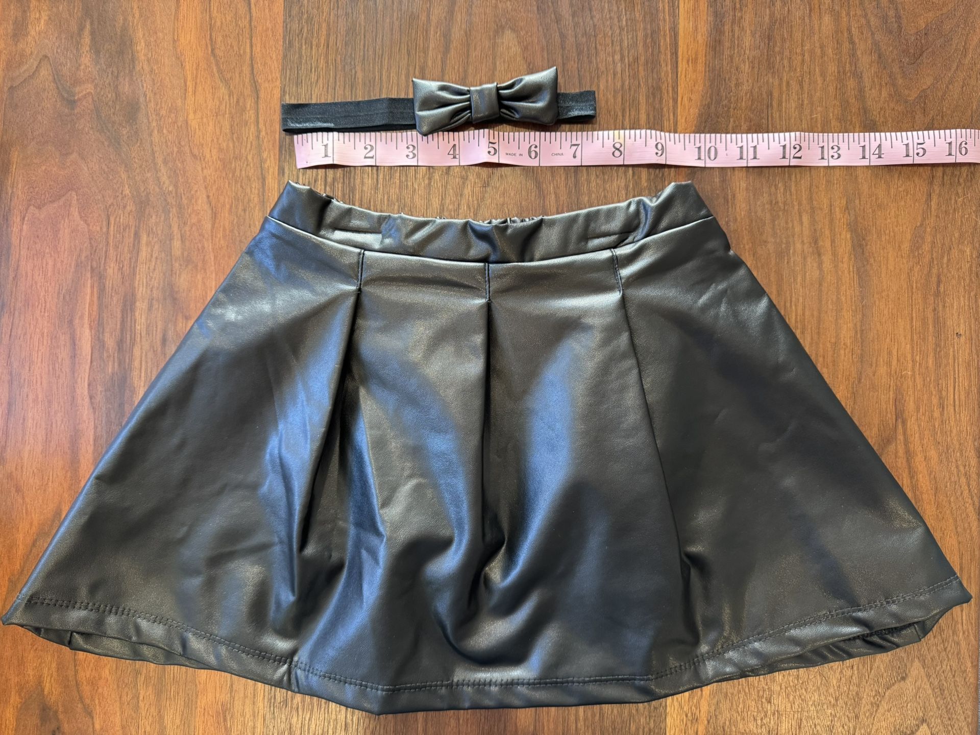 Faux Leather Black 4T Skirt And Matching Bow - New Without Tags