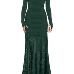ZESICA Women's Long Sleeve Off Shoulder Bodycon Dresses Fall 2026 Ruched Lace Wedding Guest Cocktail Formal Maxi Dress