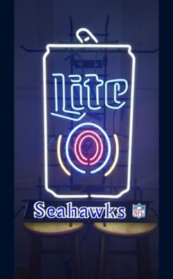 MILLER LITE ( SEATTLE SEAHAWKS ) SIGN . DODGERS & ANGELS BOBBLEHEADS AVAILABLE FOR SALE. TAP HANDLES 