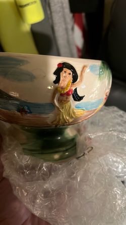 Ceramic Hula Girl Footed Bowl