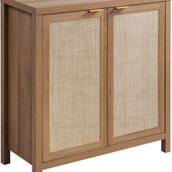 1649a  Sideboard Buffet Cabinet with Large Storage - Boho Rattan Credenza Coffee Bar Cabinets with Adjustable Shelves, Buffet Console Table for Kitche