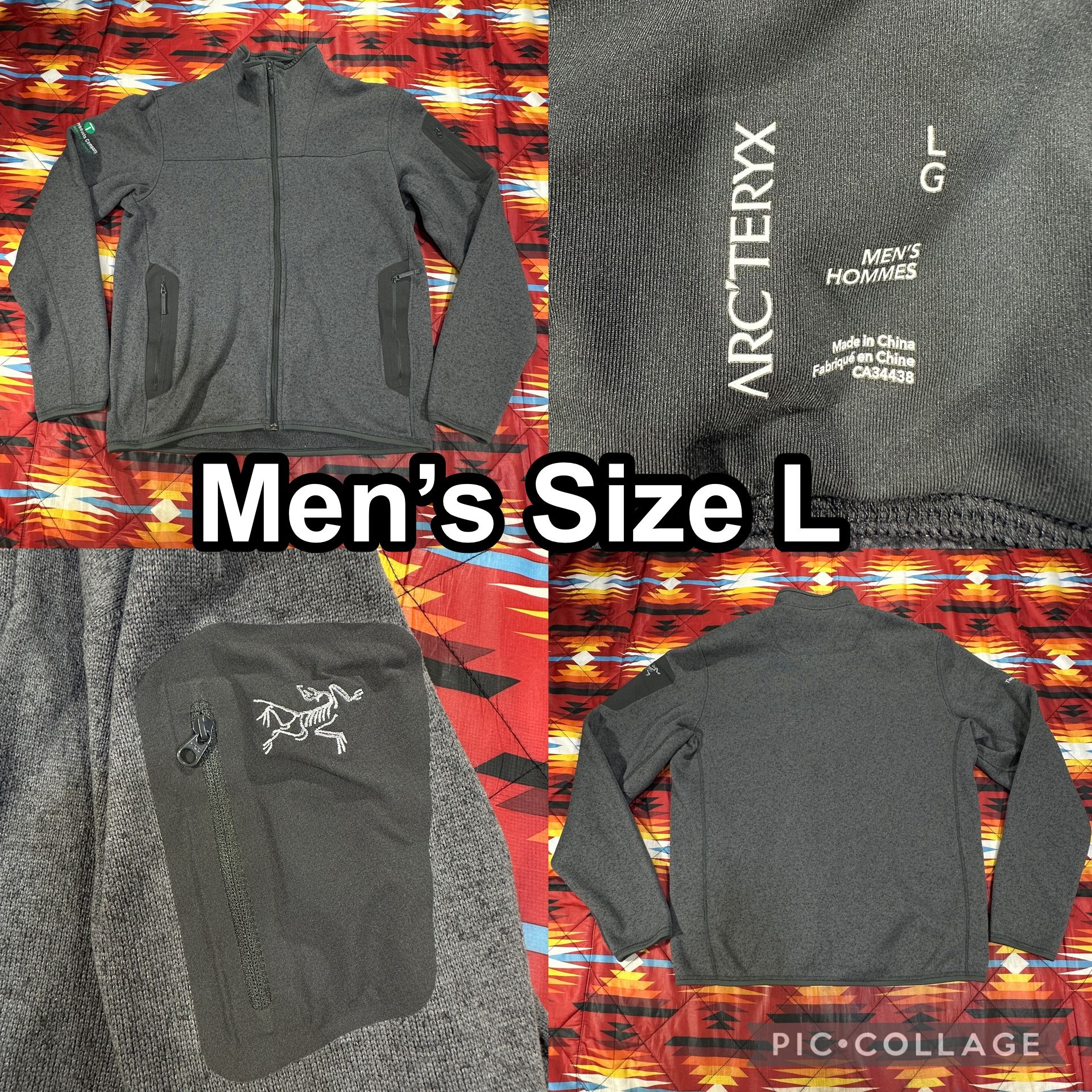 Arc'teryx Jacket Mens Large Gray Covert Cardigan Full Zip Fleece Outdoor Hiking