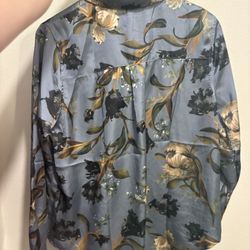 Elie Tahari Blue Floral Blouse M