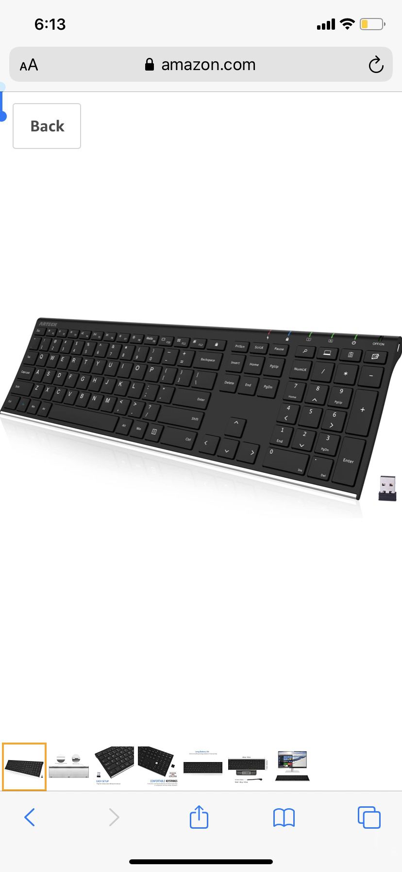 Arteck 2.4G Wireless Keyboard Stainless Steel Ultra Slim Full Size Keyboard with Numeric Keypad for Computer/Desktop/PC/Laptop/Surface/Smart TV and W