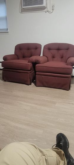 Pair of Burgundy Tufted Armchairs