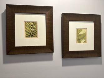 Framed Botanical Prints, distressed-wood frames, set of two