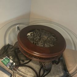 Antique glass Table With 4 Chairs, Plastic Covered