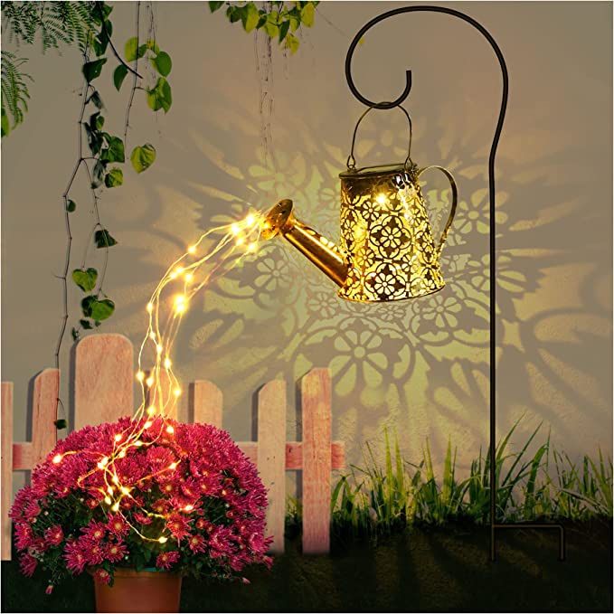 Solar Lights Outdoor Garden Decorative, Small Watering Can Hanging Kettle Lantern Light Retro Waterproof Copper Solar Twinkle Lights for Backyard Tabl