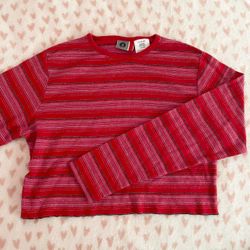 red cropped striped long sleeve 14 / 16