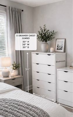 White 5 drawer chest with spacious drawers