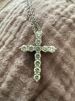 Diamond 14k white gold cross pendant with necklace