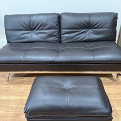 Modern Leather Futon Sofa with Ottoman 