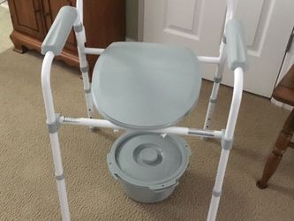 Adjustable Commode And Walker.  Commode Can Be Used Over Toilet.  Has Bucket With Lid.  Walker Folds Flat.  Both Like New.  Reduced $40/both.