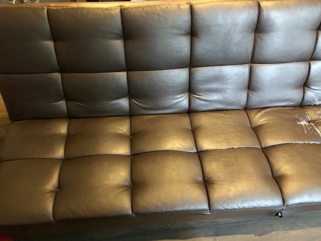 Choclate brown leather futon
