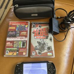 Sony PSP-1001 Console with Battery, Charger, 2 Games Bundle - USA Black