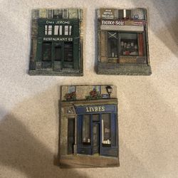 Lot of 3 Chiu Tak Hak Livres Chez Jerome Fronts Art Wall Plaques Décor France