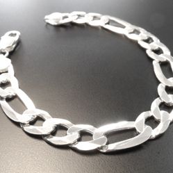 NEW STERLING SILVER 9INCH MENS FIGARO LINK BRACELET 