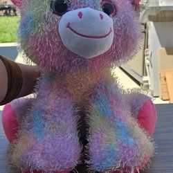 Fluffy Big Eyed Rainbow Unicorn Stuffed Animal 