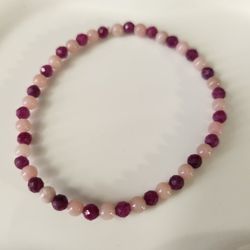 Handmade Ruby And Pinknopal Stretchy Bracelet 