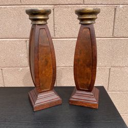 Pair/Set of 2 Brown Pillar Candle Holders 16” tall