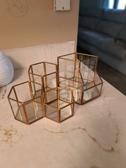 Gold Glass Makeup Brush Organizer
