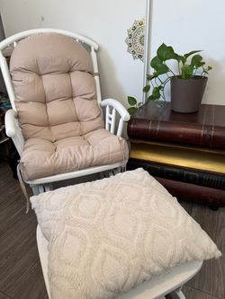 White Wood Glider Rocking Chair with Cushions