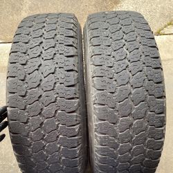 2) 275/70/18 Goodyear Wrangler All Terrain Adventure Kevlar Tires.  Load Range E  Tread measures 9/32  DOT 1319  $180 for Both  I carry other sizes as