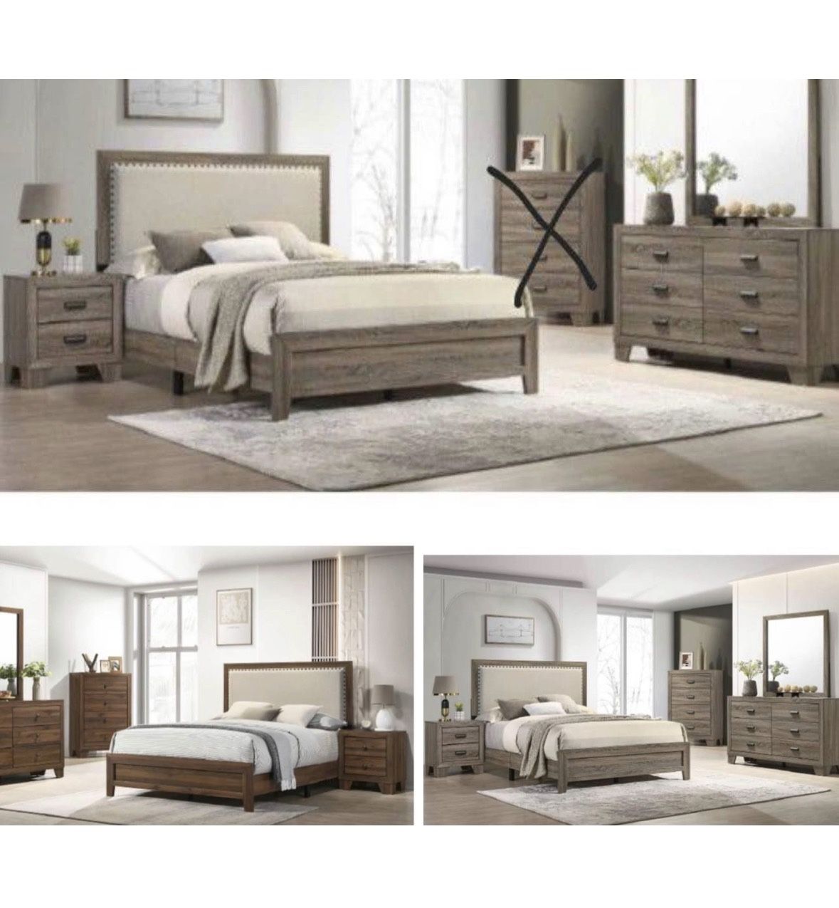 4- Pc Bedroom set Dresser,Mirror  Nightstand (1) Queen size bed frame  Not including Mattress and Box Sp