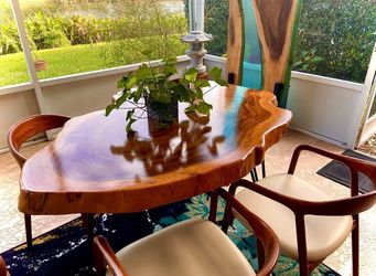 Real Redwood Table With 4 Real Bamboo Chairs