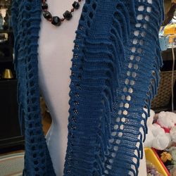 Turquoise Knit infinity scarf With Fringe 