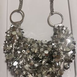 Vintage Y2K Silver Sequin Paillettes Hobo Shoulder Crescent Purse Bag Beaded