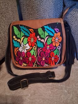 Embroidered Leather Handbag