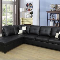 Black Faux Leather L-Shaped sectional