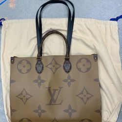 Authentic Louis Vuitton Reverse Leather Monogram Giant OnTheGo GM Brown Bag  Entrupy Certification Fashion Design Shoulder Brand Tote Canvas