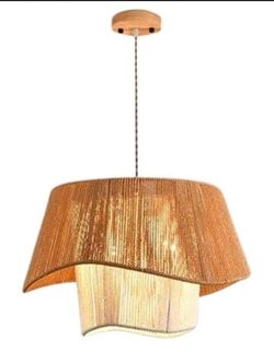 Boho Pendant Light Rustic Woven Hemp Rope Cage Basket Coastal Light Fixture, Farmhouse Hanging Lighting for Dining Table Kitchen Island Bed