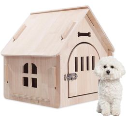 Solid Wood Dog House Indoor with Door for Small Medium Dogs
