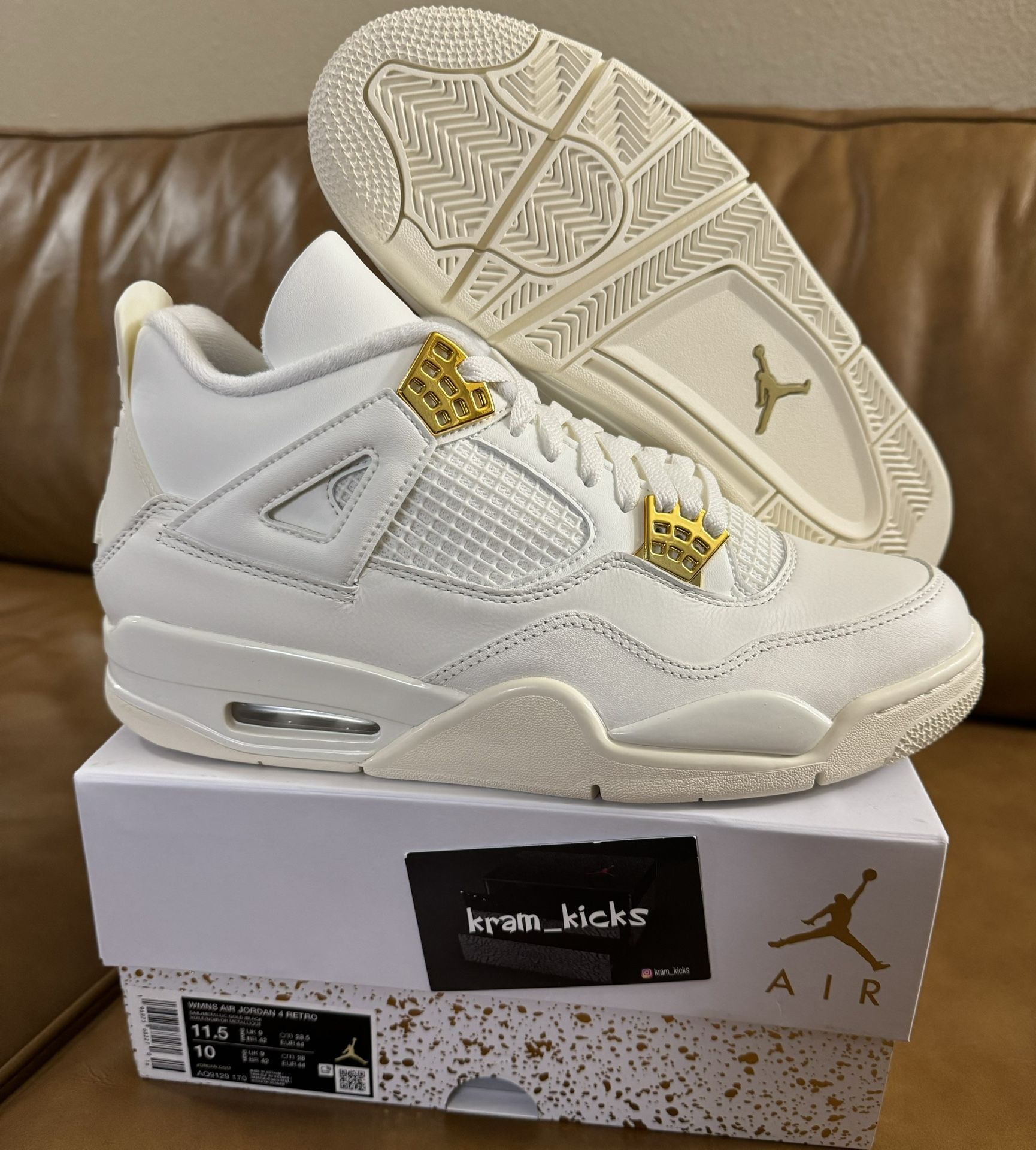 New* 2024 Nike Air JORDAN 4 Retro "Metallic Gold" White MENS Size 10 or Womens 11.5 US - OG All DS