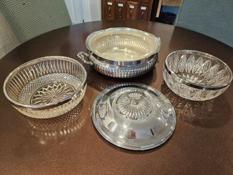 Kent Silverplate Server with 2 Crystal Bowls