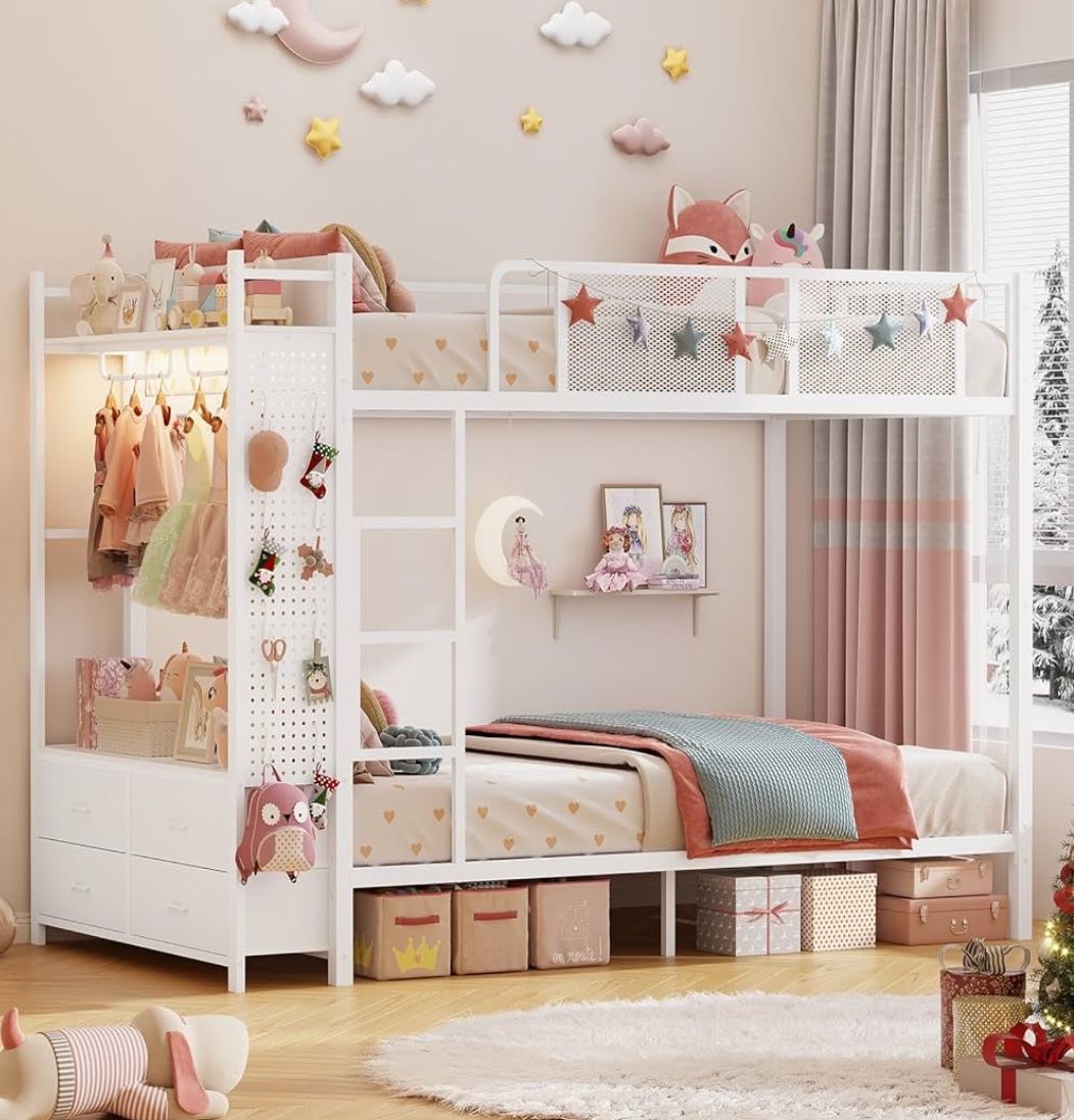 New White Twin Bunk Bed + (2) New Mattresses