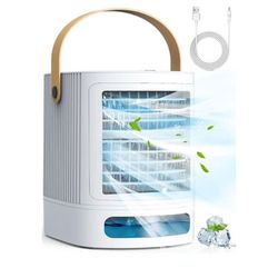 BALKO Mini Air Conditioner, 3-IN-1 Small Air Conditioner w/ 3-Level Humidify & 3 Speeds, 7-Color Night Lights, Top Fill Tank for 8H Cooling, Desk Port