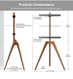 TV stand with high quality wooden stand, adjustable tripod for 45 to 65 inch LED LCD screen, with TV top shelf and magnetic hidden cable mana