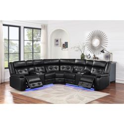 Power Reclining Sectional With USB And LED Lights Black Or Blue All New Was $2199 Now $1399