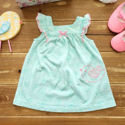3MOS SEAFOAM GREEN & HOT PINK ACCENT TRIM RUFFLE SLEEVE PULL-OVER DRESS