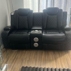 New Classic Sofa Love Seat Recliner Phone Charger Plus Usb Plugin Blue Lights Had For 1 Year Paid3000