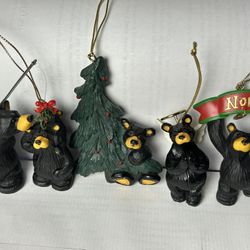 Adorable 5-Piece Black Bear Christmas Ornament Set!