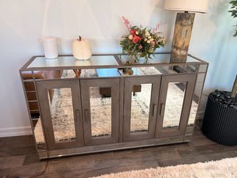 Large Designer-Style Mirrored 4-Door Sideboard / Credenza – $750