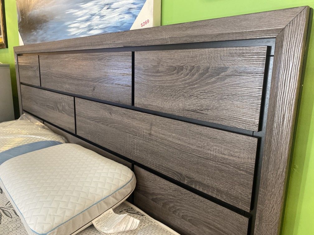 Grey Wood Bed (Mattress is not Included)🛒No credit Check 🌟Make your Order Online