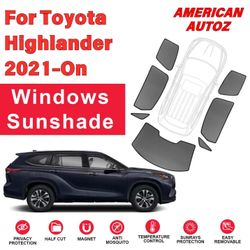 Toyota Highlander 2021 2022 2023 2024 2025 2026 7 Pieces Set Custom Fit Magnetic Window Sunshade, Privacy Protection, Temperatur Control, Visor Front 