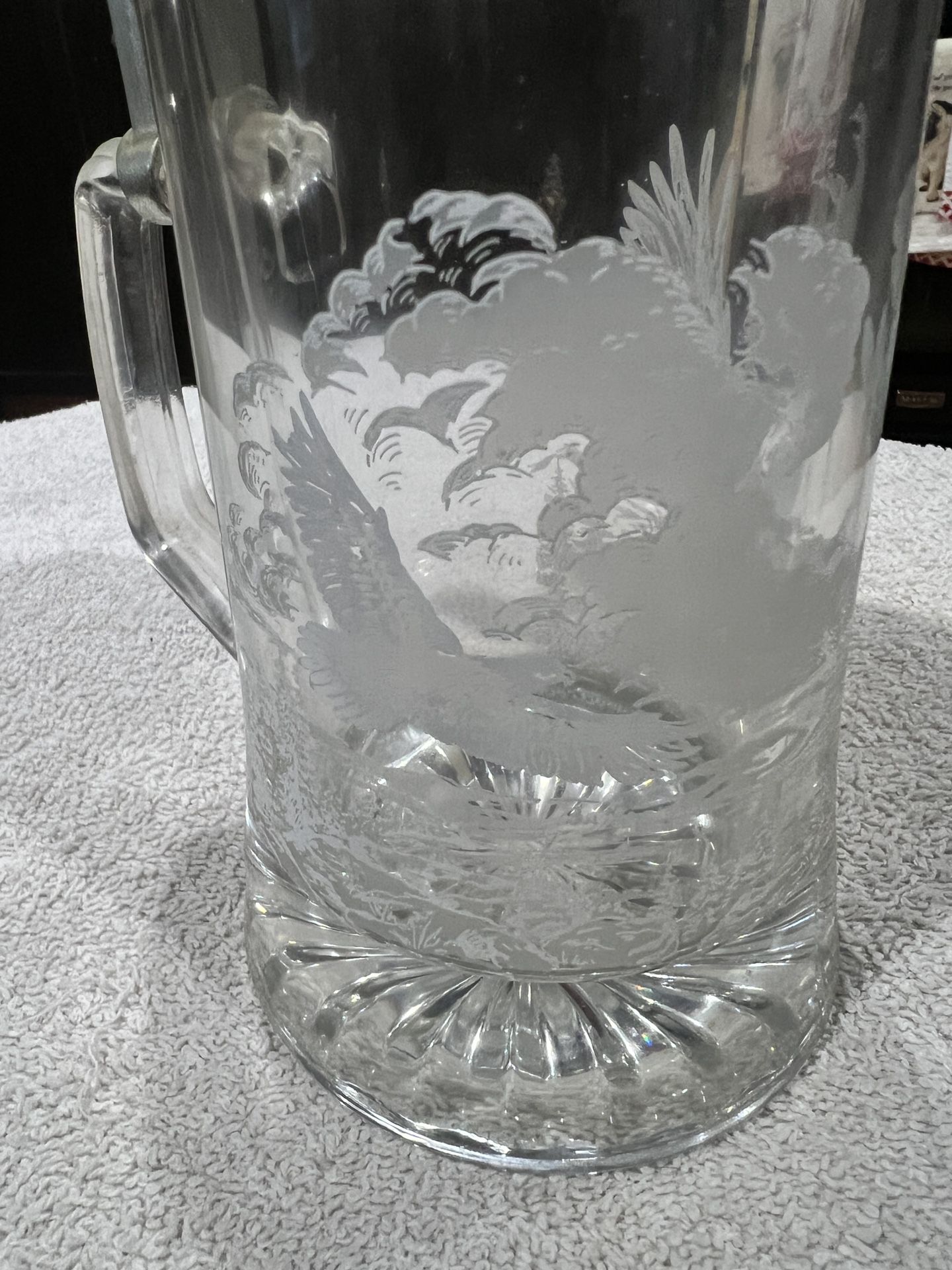 Eagle Italian Beer Stein Pewter Lid Etched Glass 7" Tall Signed Italy FiYe MINT